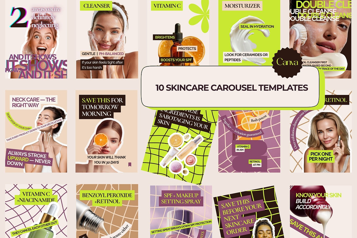 Skincare Instagram Carousel System, a Social Media Template by MOAROShop (Photo 1 of 9)