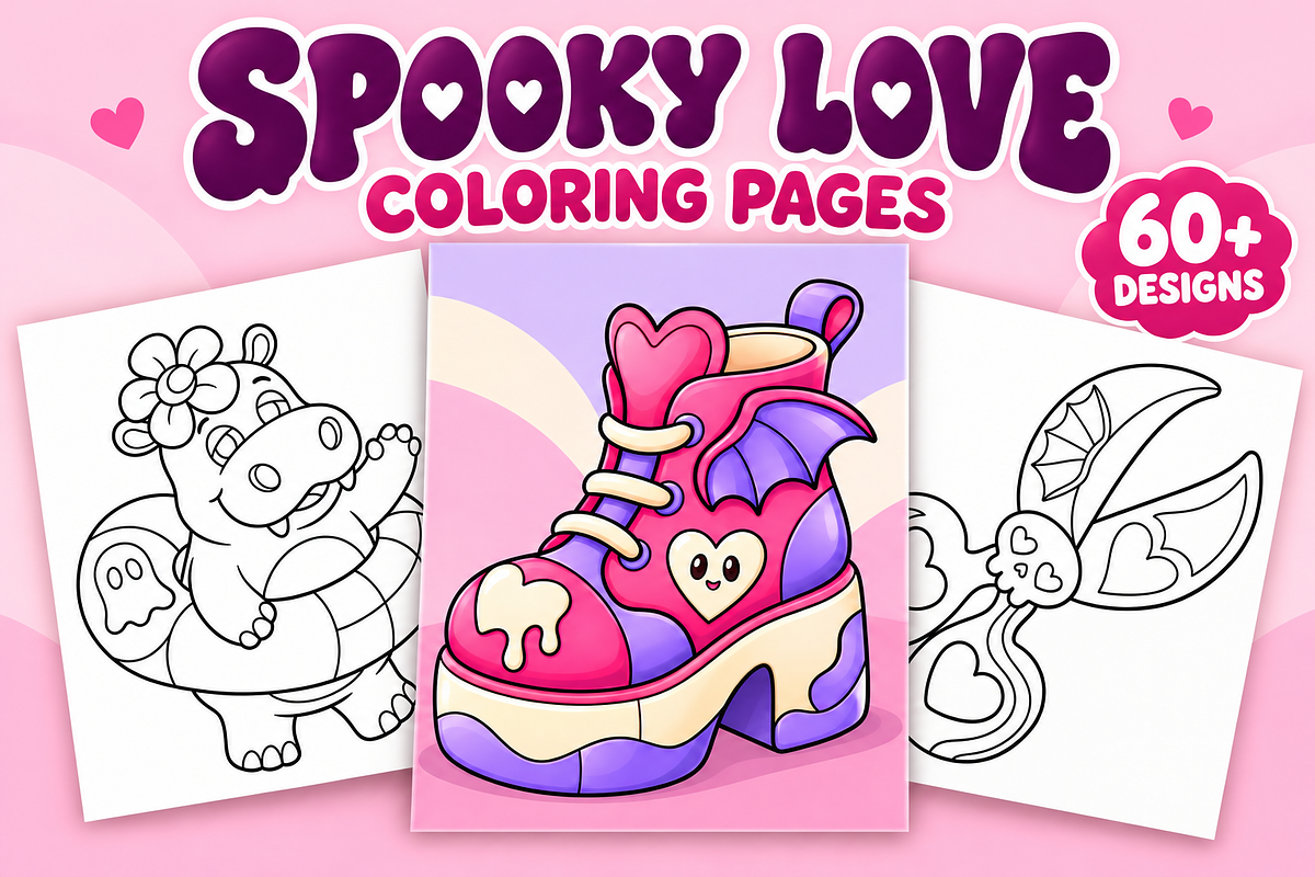 Spooky Love Coloring Pages Volume 3, a Seasonal Illustration by Inkivelle Studio (Photo 1 of 3)