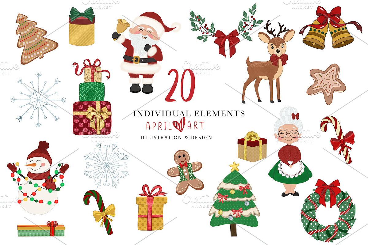 Merry Little Christmas Clipart, a Decorative Illustration by Oh Darling Graphics (Photo 2 of 2)