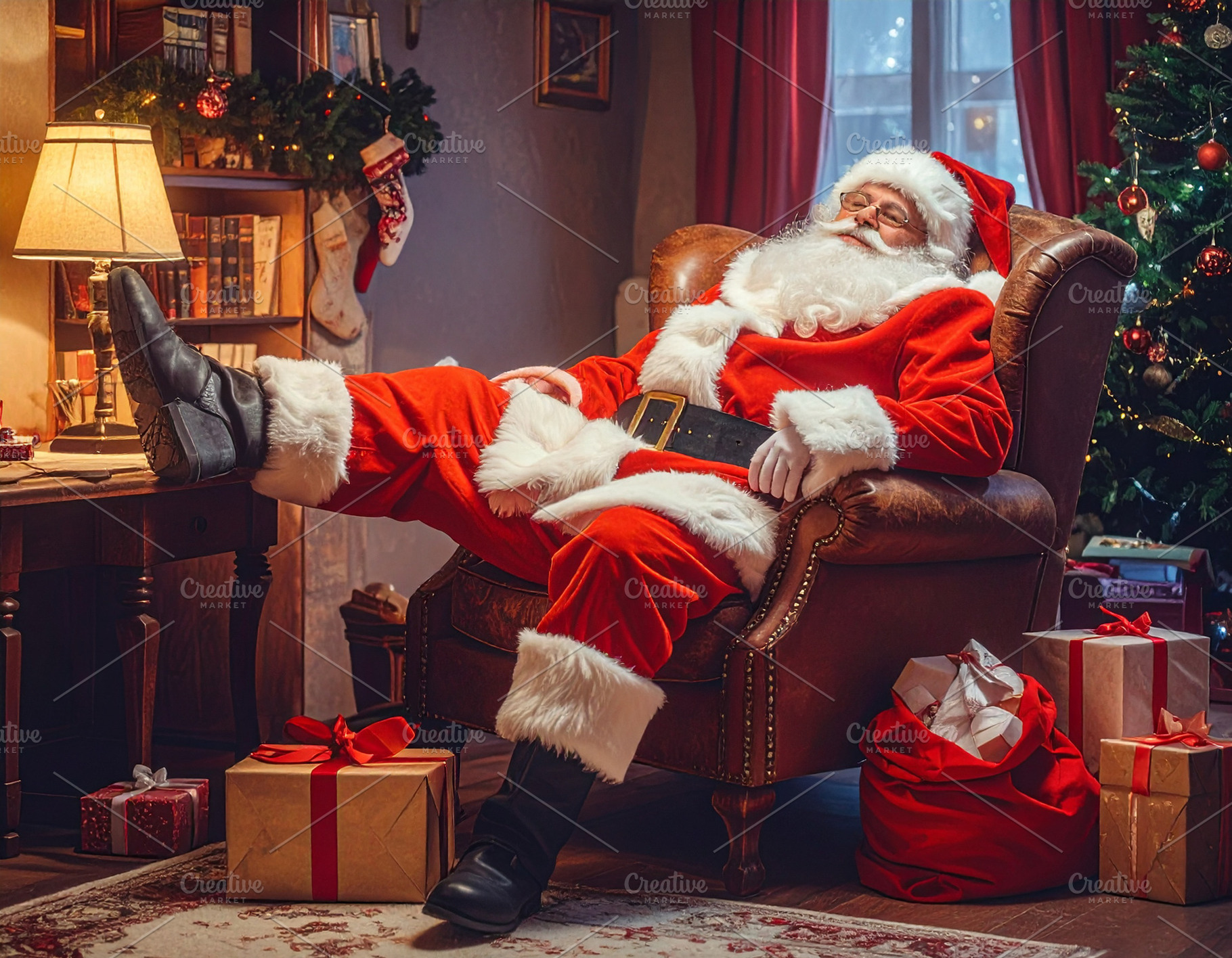 Santa Claus exhausted at home, a Holiday Photo by DanFLCreativo