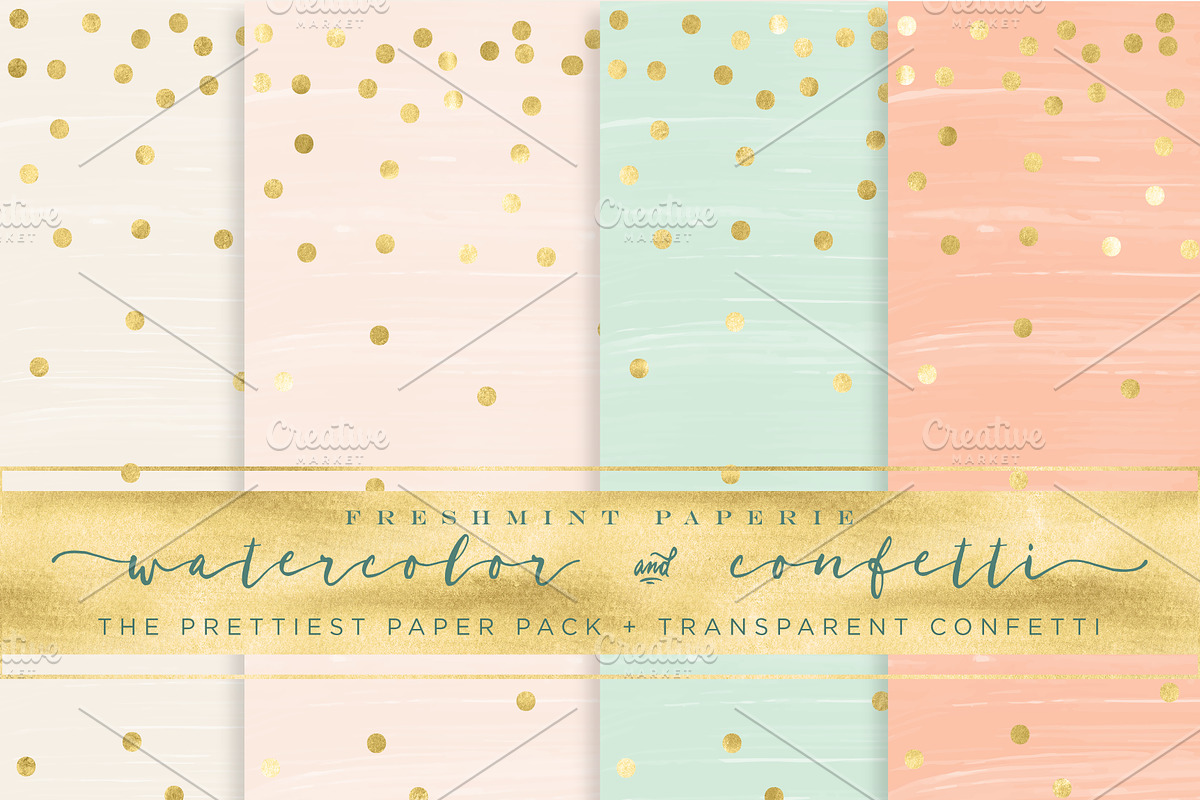 watercolor gold confetti paper pack, a Graphic by Freshmint Paperie (Photo 3 of 3)