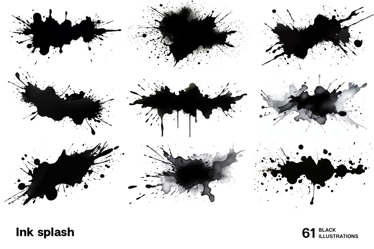Black ink splash. 61 images, a Decorative Illustration by Handmadefont (Photo 8 of 13)