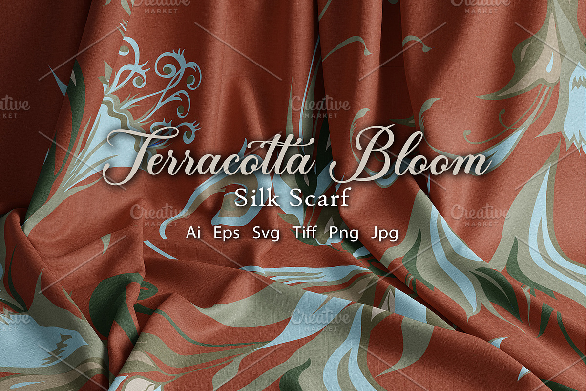 Terracotta Bloom Silk Scarf, an Object Graphic by ilustrinna (Photo 1 of 7)