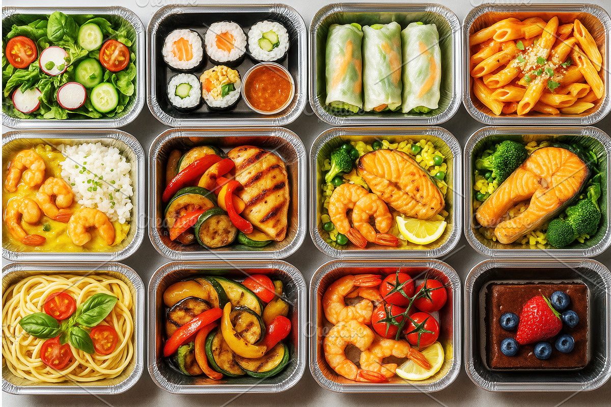 A variety of healthy meal prep, a Food Illustration by Sergey Kotenev