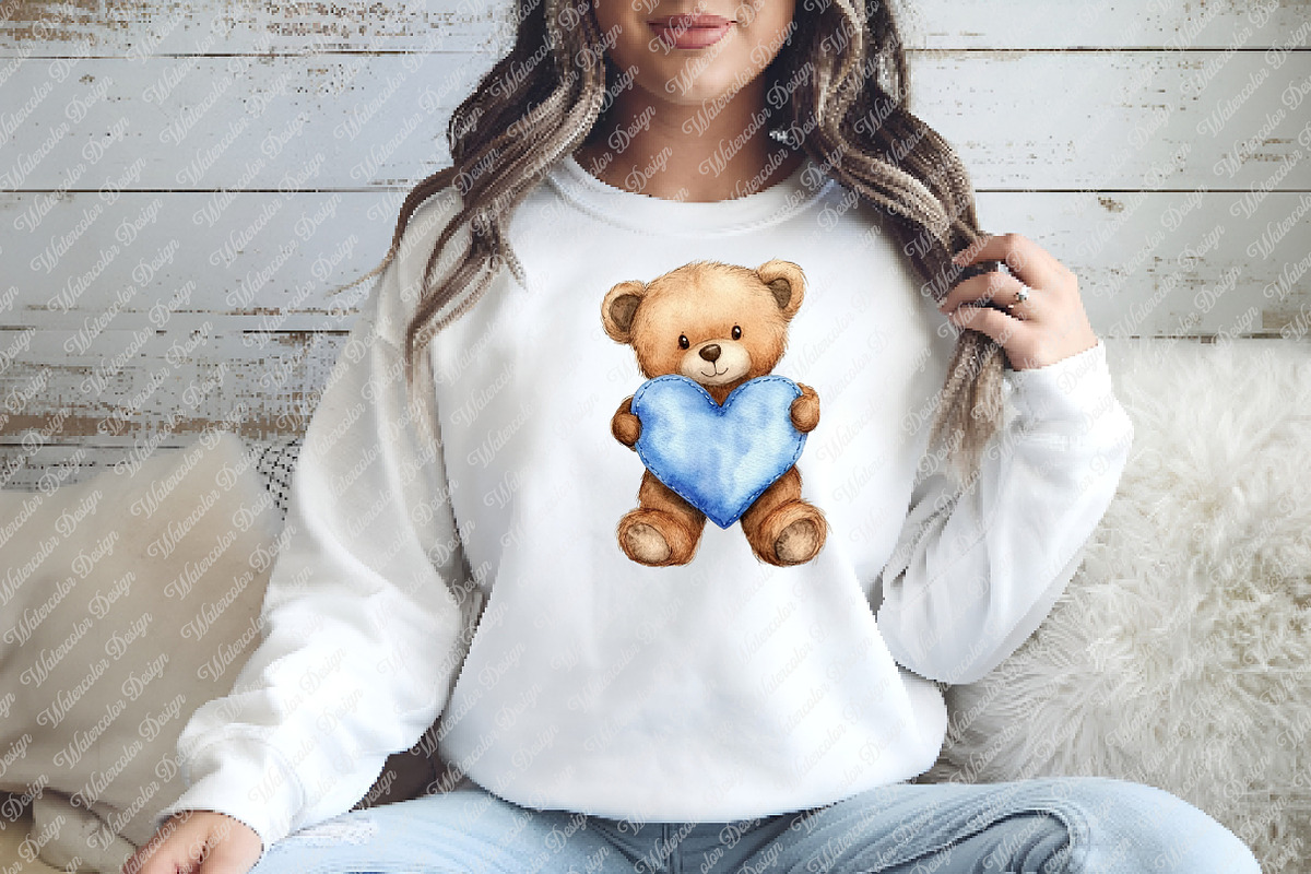 Cute Blue Teddy bear clipart, an Illustration by Watercolor design (Photo 7 of 12)