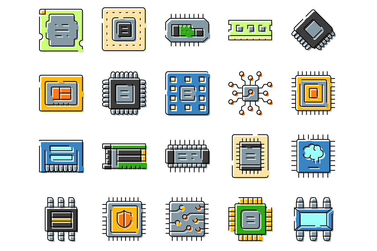 Computer chip technology icons, an Object Graphic by pikepicture (Photo 2 of 3)