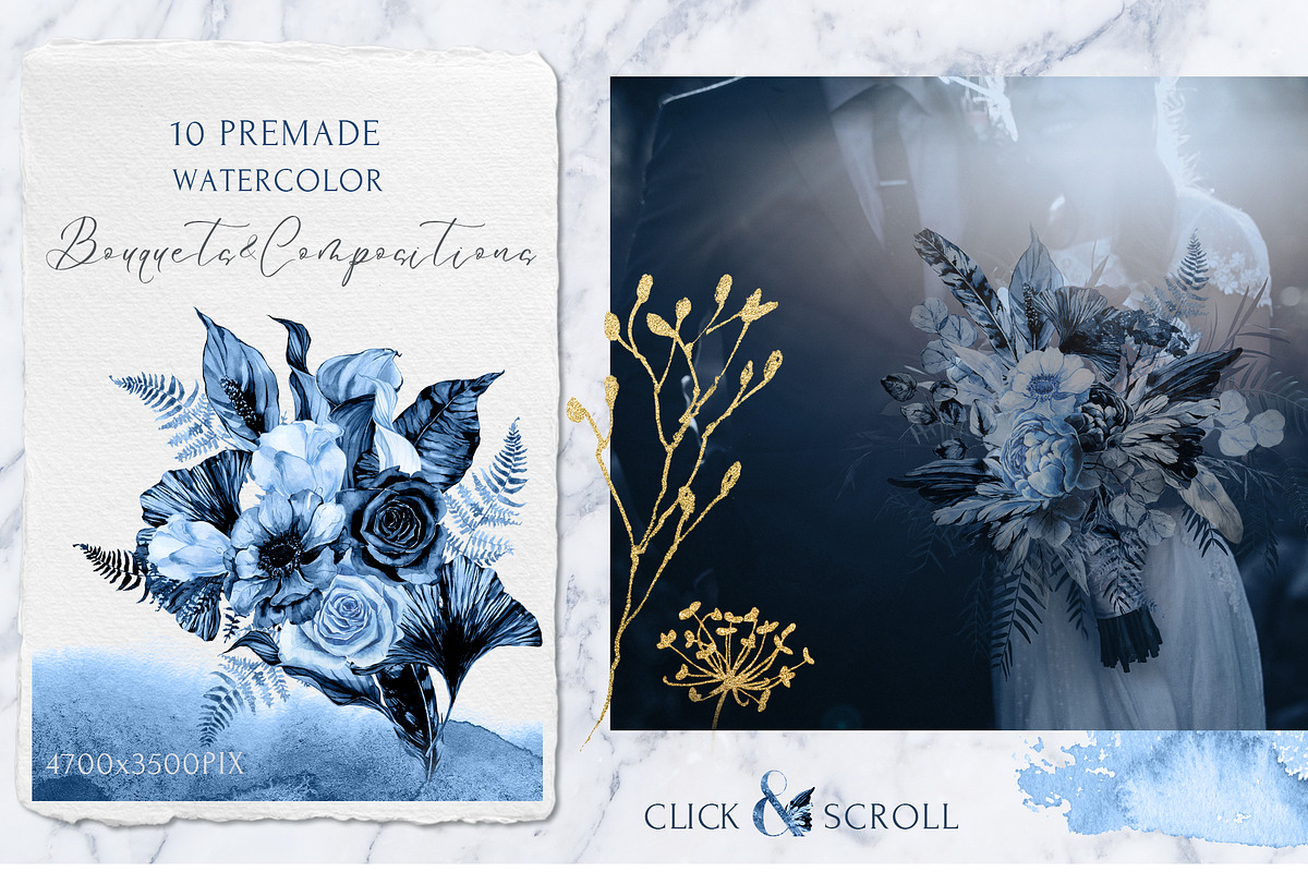 Twilight Garden Blue Watercolor Set, an Object Graphic by Cat In Colour (Photo 4 of 10)