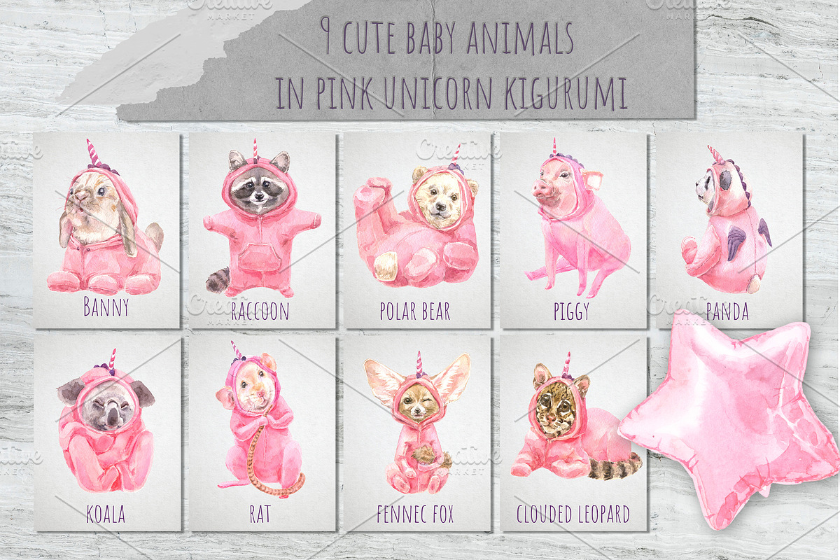 Cute Baby Unicorn Collection, an Animal Illustration by Cat In Colour (Photo 5 of 9)