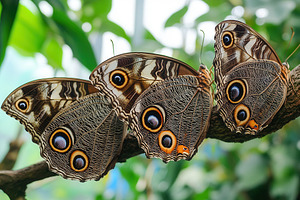 A group of four butterflies sitting, a Photo by Pavel_design