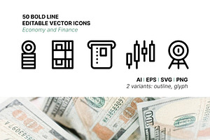 50 Economy and Finance Icons, an Outline Icon by Side Project