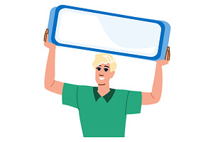 Smiling young man holding big, a Technology Illustration by pikepicture