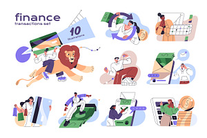 Finance transactions, concept set, an Illustration by PaperTrident