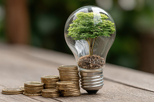 Tree Growing In Lightbulb With Coins, a Business Photo by Ales Munt