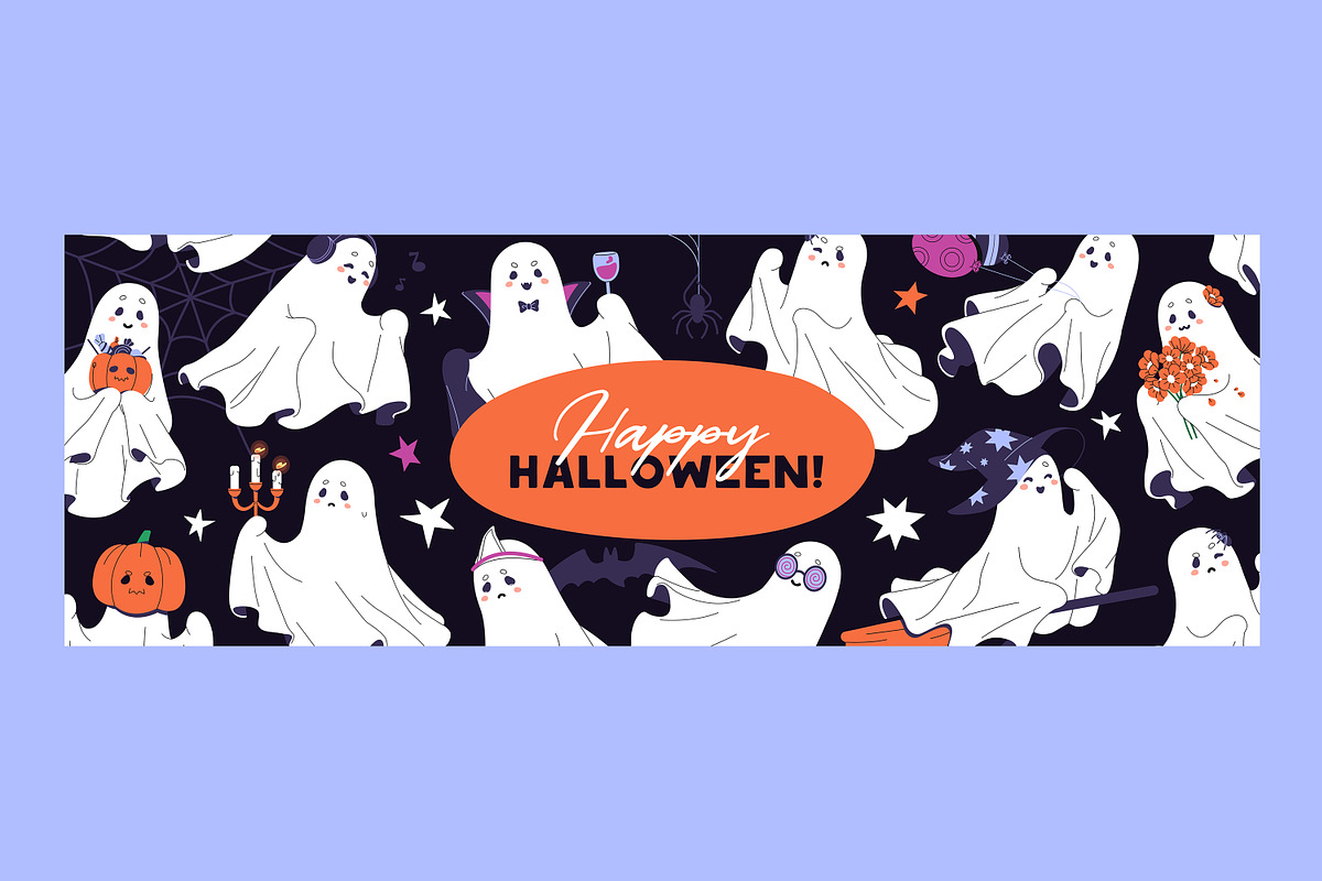 Halloween ghosts set + templates, a Seasonal Illustration by PaperTrident (Photo 3 of 9)