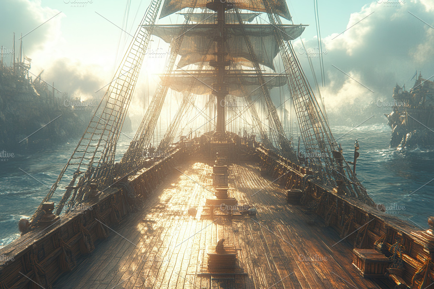 Sailing through misty waters at dawn, a Photo by Tanuart