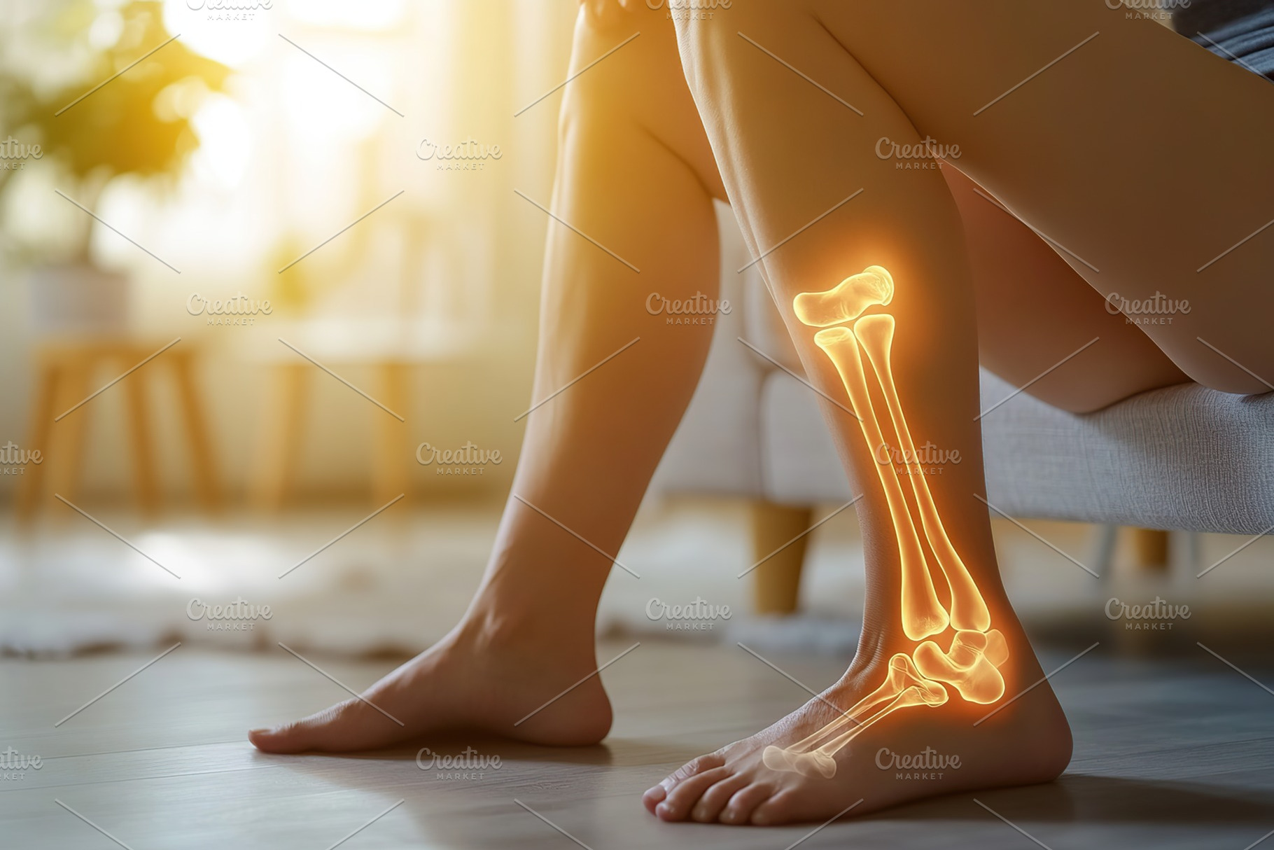 Man with glowing knee pain, a Health & Medical Photo by AlyaAnd