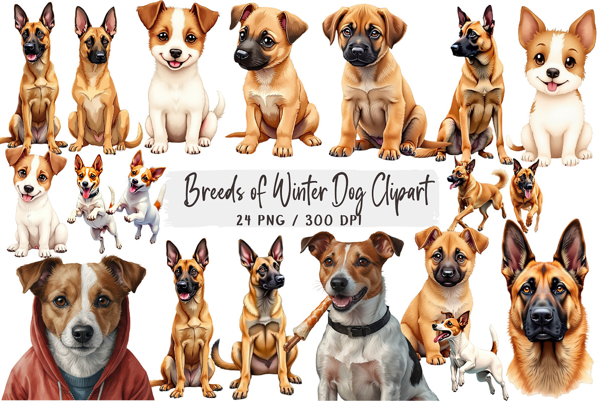 Breeds of Winter Dog Clipart Bundle, an Illustration by DreamArtGraphic (Photo 1 of 4)