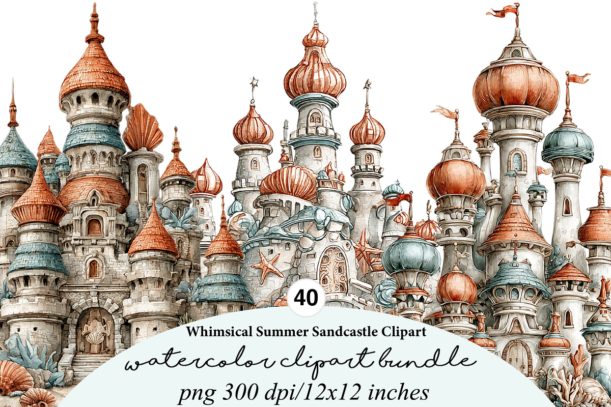 whimsical summer sandcastle clipart, an Illustration by GatewayDesign (Photo 1 of 7)