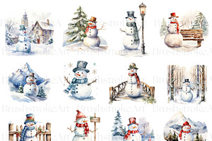 Watercolor Snowmen Clipart Pack