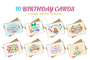 10 Colorful Birthday Cards Bundle, a Card Template by Print Haven