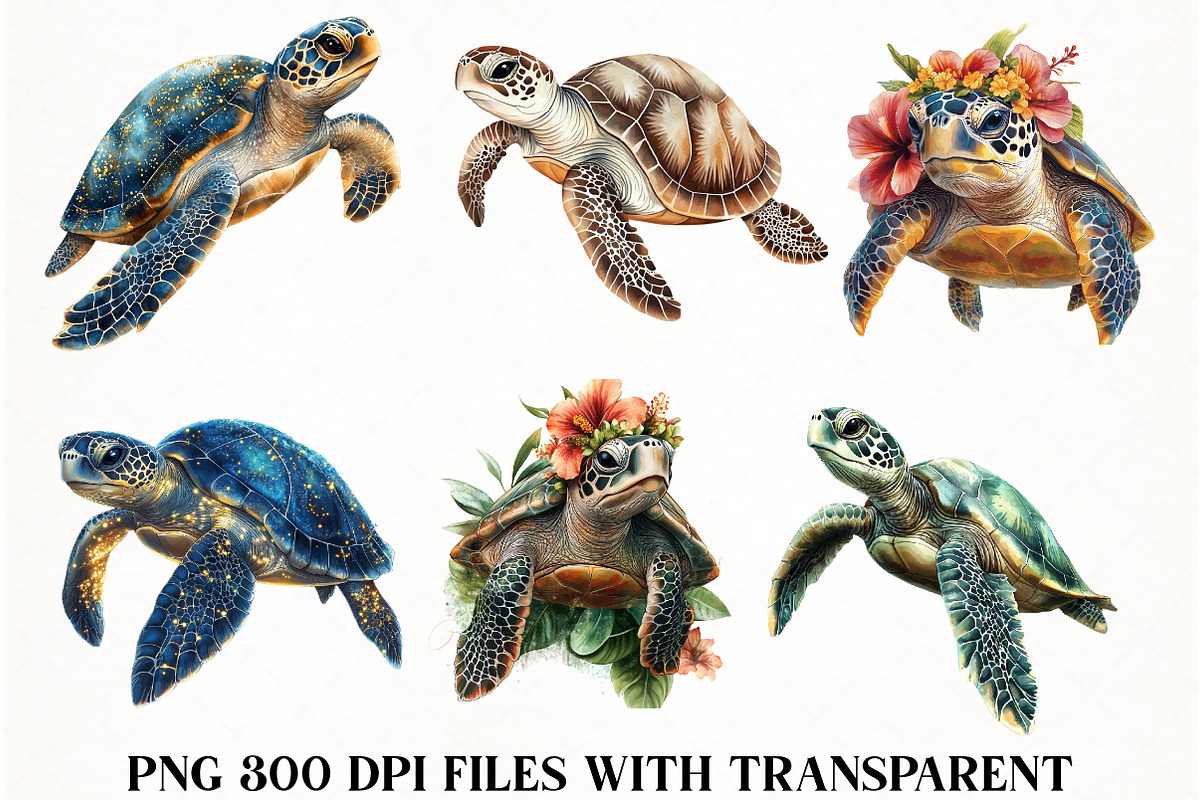Beautiful Sea Turtles PNG Bundle png, an Illustration by Watercolor design (Photo 2 of 3)