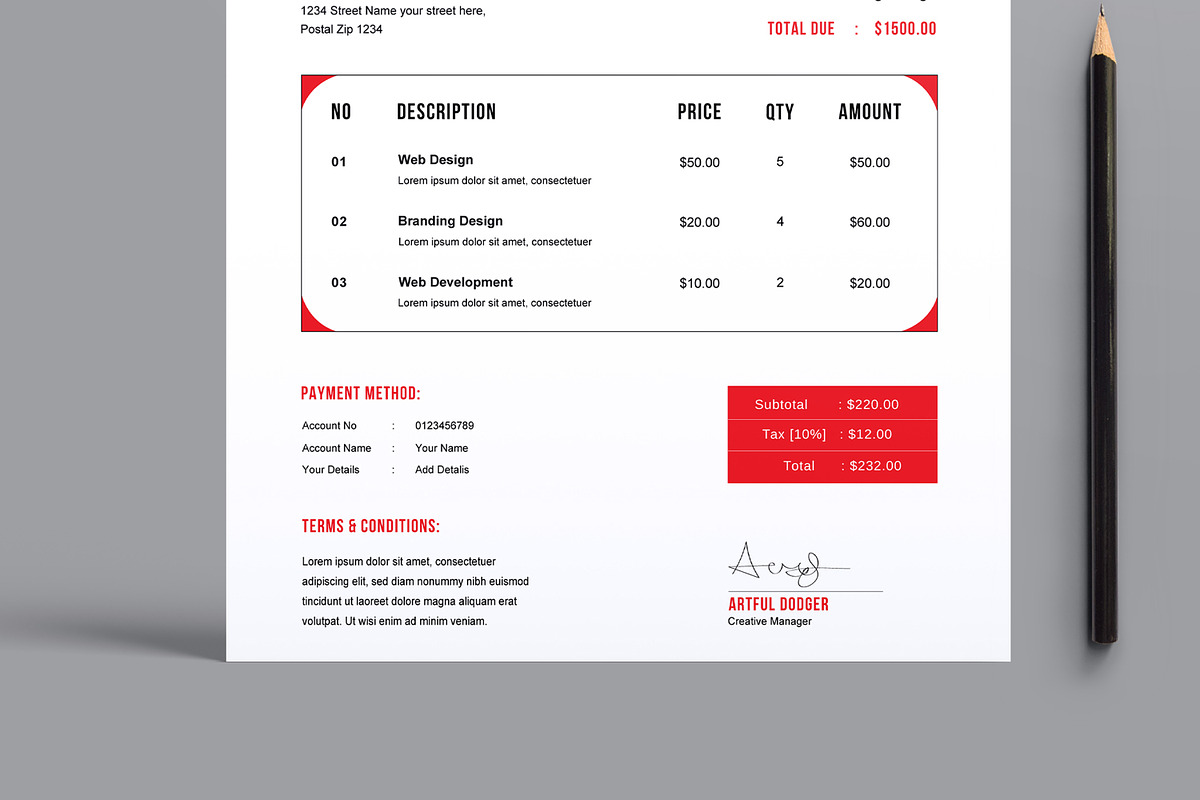 Minimalist Invoice Design, a Stationery Template by MightyDesign (Photo 3 of 8)