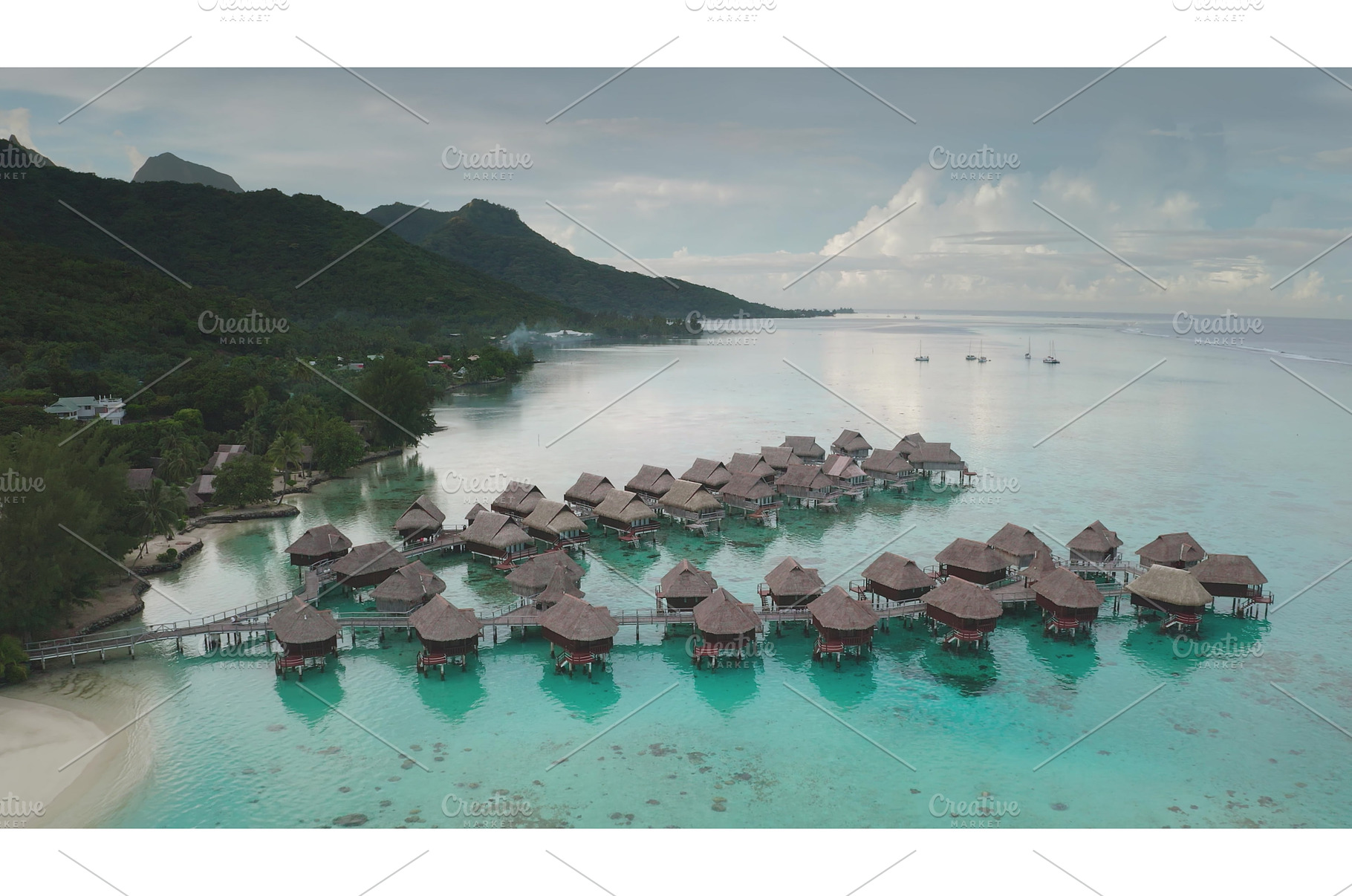 Moorea overwater bungalows creating, an Architecture Photo by Goinyk