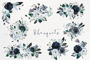 Boho Navy Peony Floral Clipart, a Decorative Illustration by whiteheartdesign (Thumbnail 2 of 9)