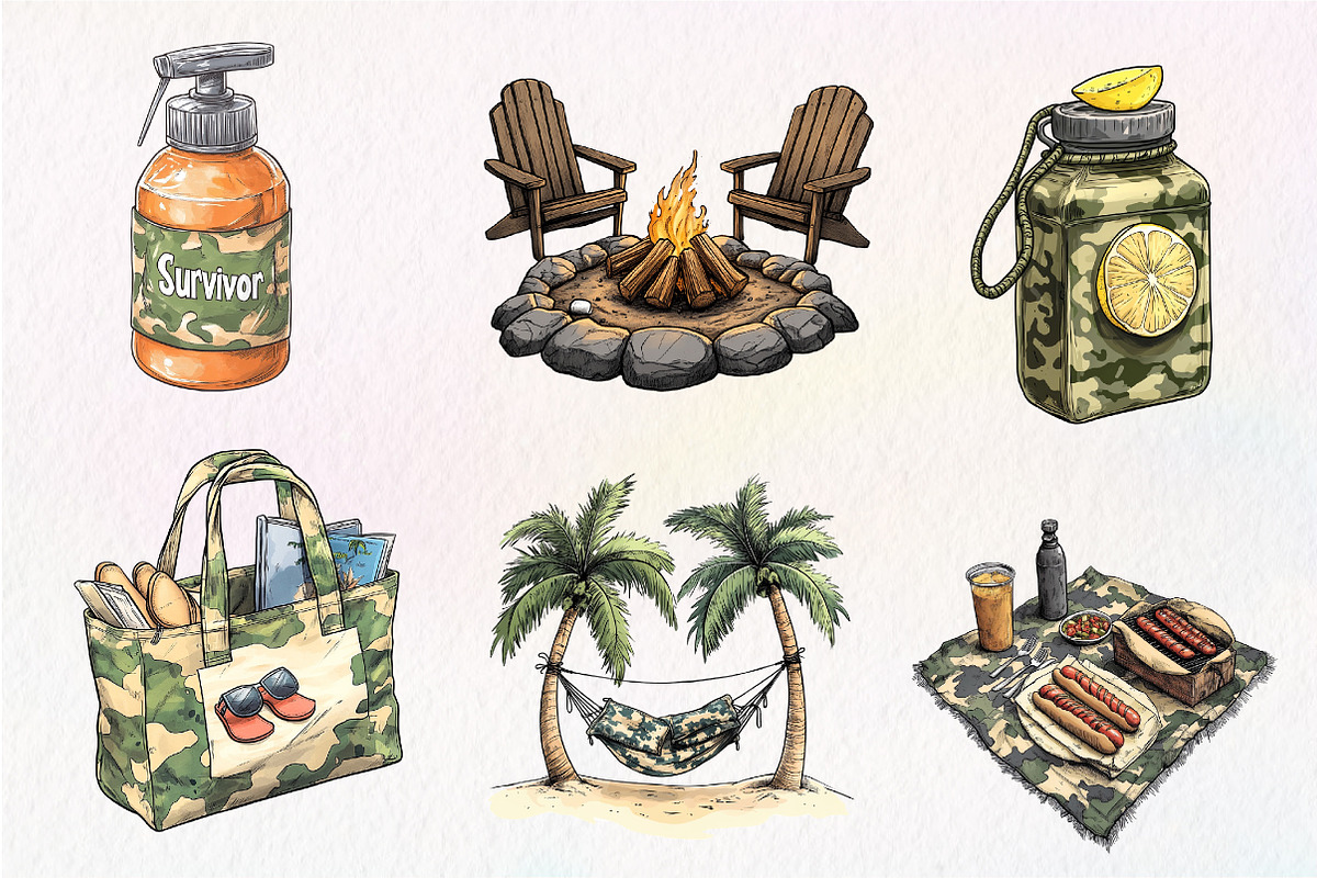 Camouflage Summer Elements Clipart, an Illustration by CreationArt (Photo 4 of 5)