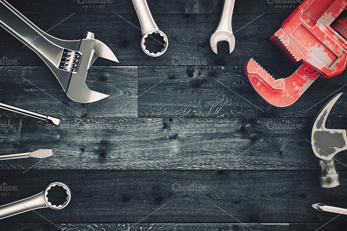 Tools placed on wooden floor., an Industrial Photo by DigitalPen (Photo 1 of 2)