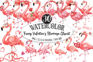Funny Valentine's Flamingo Clipart, an Illustration by Designking