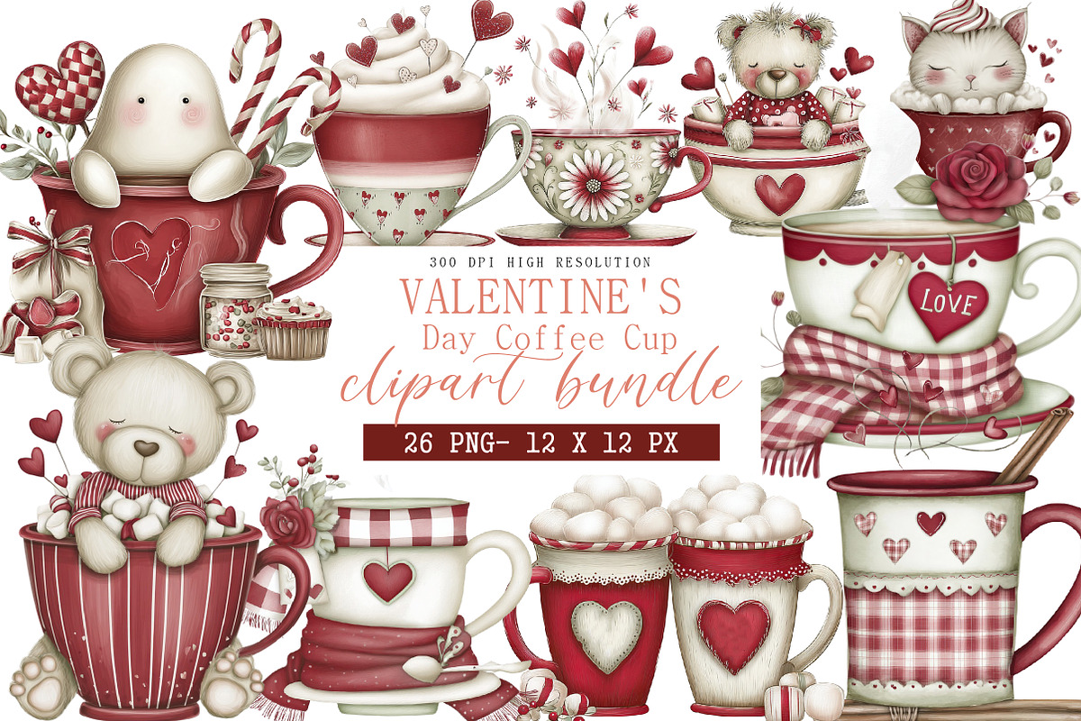 Valentine's Day Coffee Cup Clipart, an Illustration by DreamArtGraphic (Photo 1 of 5)