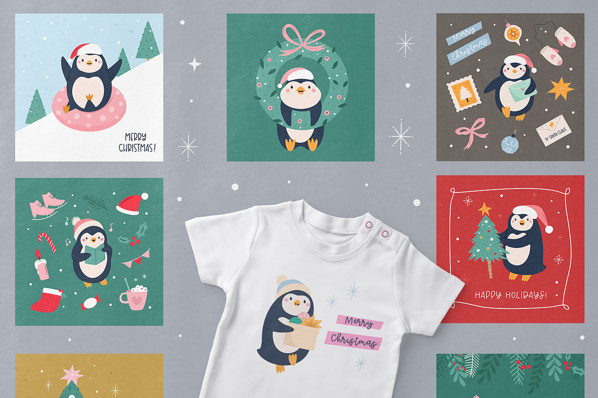 Cute Penguin Clipart & Winter Cards, an Animal Illustration by danceyourlife (Photo 10 of 12)