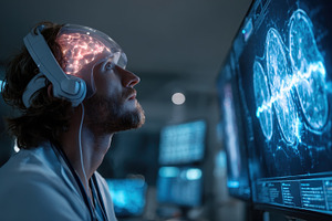 Scientist studying brain activity wi, a Photo by Pixeness Studio