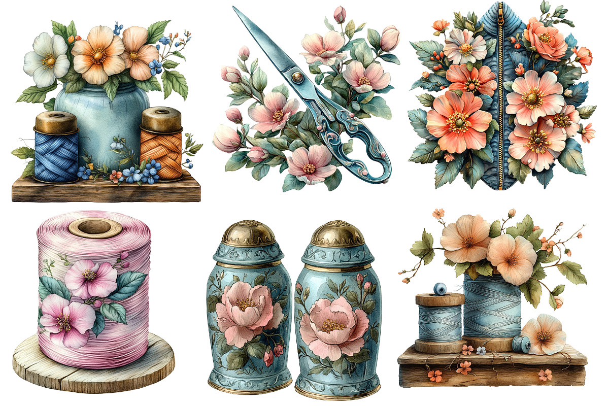 Floral Sewing Sublimation Clipart, an Illustration by Designworld (Photo 3 of 5)