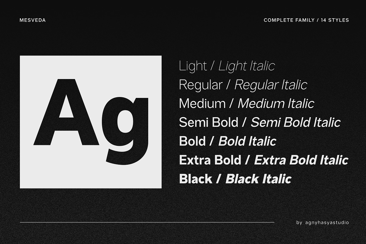 Mesveda - Contemporary Sans Serif, a Sans Serif Font by agnyhasyastudio (Photo 3 of 19)