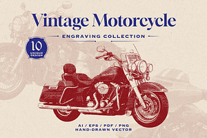 Vintage Motorcycle Engraving, a Transportation Illustration by Kaizla03