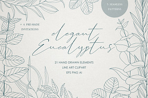 Eucalyptus Leaves Line Art Clipart