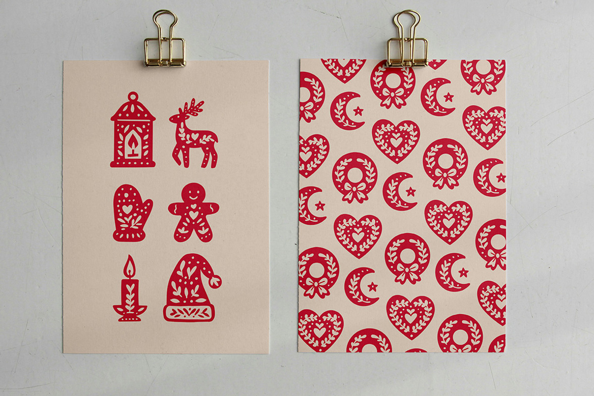 Christmas Folk Linocut Clipart Bundl, an Illustration by ClayStudio (Photo 3 of 6)