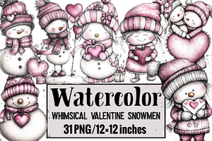 Whimsical Valentine Snowmen, an Illustration by Design Market