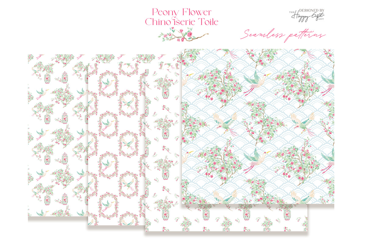 Peony chinoiserie toile cliparts, a Decorative Illustration by TheHappyGiftArt (Photo 9 of 11)