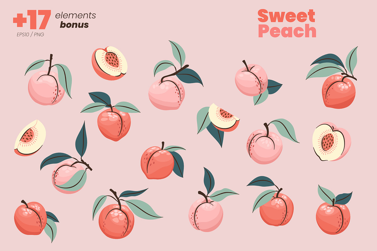 Sweet Peach – Fruit & Pattern Set, a Pattern Graphic by moja doodle (Photo 6 of 6)