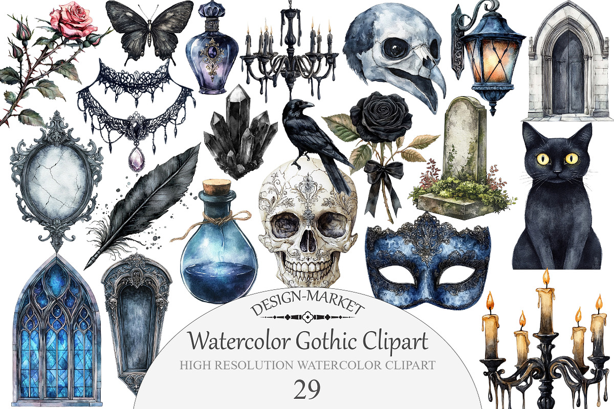 Watercolor Gothic Clipart, an Illustration by Design Market (Photo 1 of 4)
