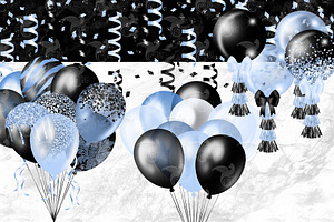 Blue And Black Balloons Clipart