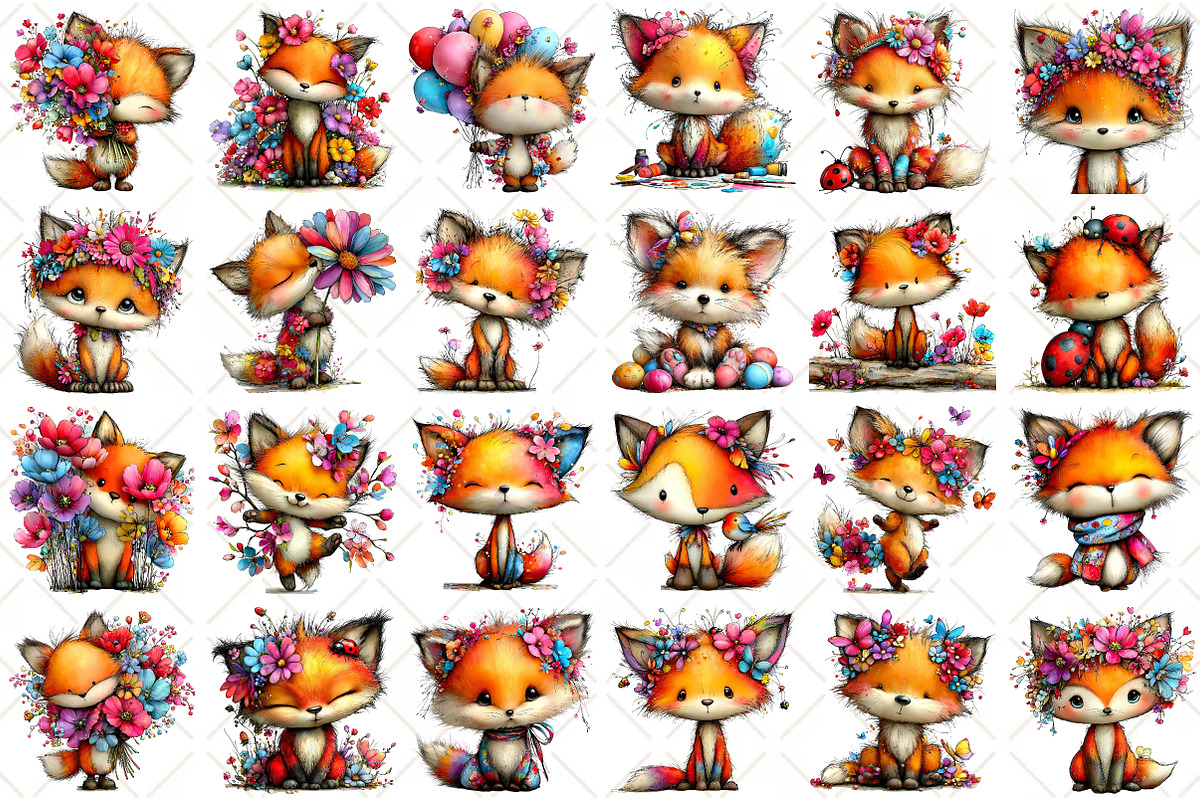 Whimsical Spring Fox Clipart, an Illustration by Black Bird Studio (Photo 2 of 5)