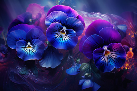 bright blue and violet flowers that are in bloom, in the style o, a Nature Photo by AvalgaCollectiblesan