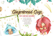 Winter watercolor. Gingerbread guys, a Decorative Illustration by Satika (Thumbnail 1 of 6)
