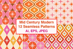 Mid Century 12 Seamless Patterns, a Pattern Graphic by Yasmine Patterns