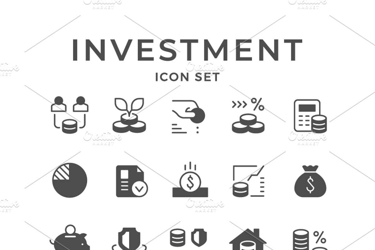 Set modern icons of investment, a Solid Icon by motorama (Photo 1 of 2)