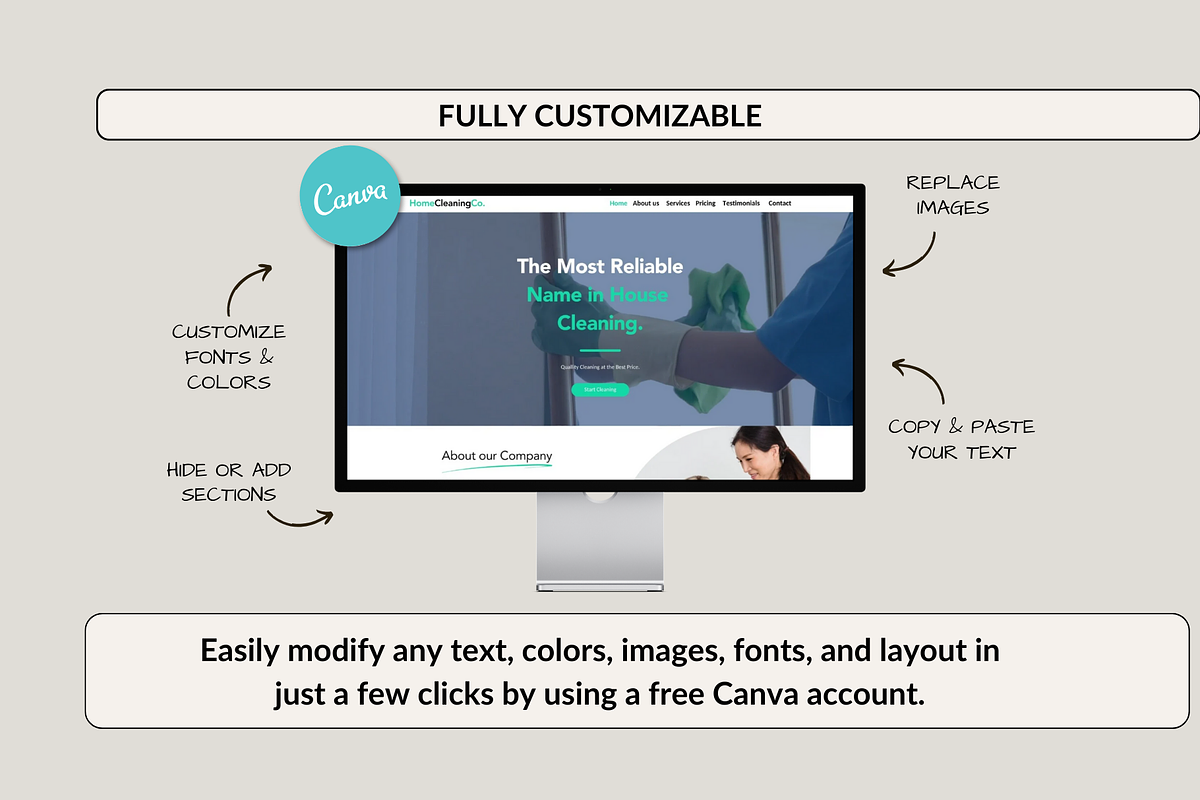 Cleaning Company Website Canva, a Landing Page Template by Preset Pixels (Photo 2 of 9)
